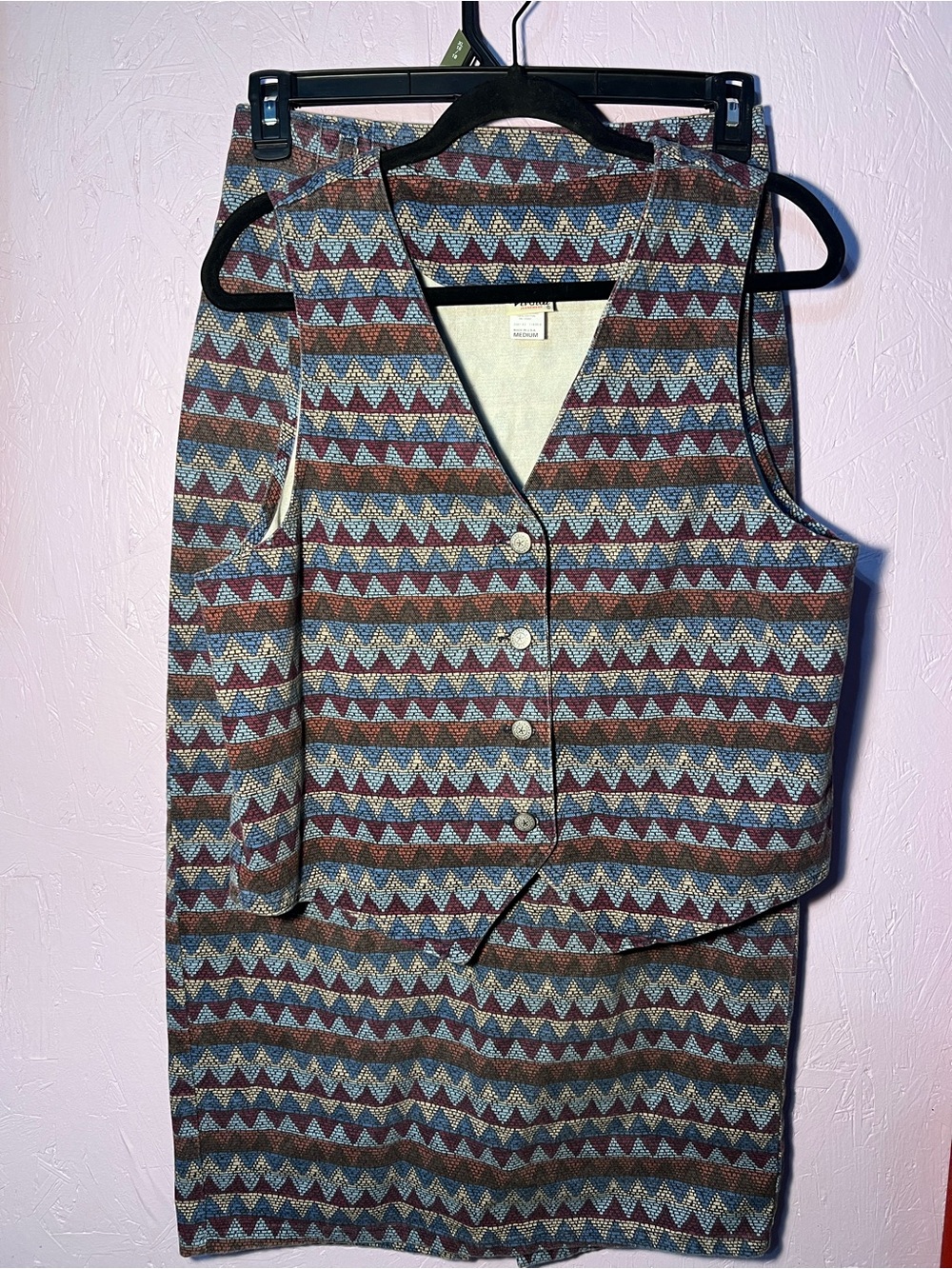 Women's Geometric Print Skirt Set in Blue & Brown